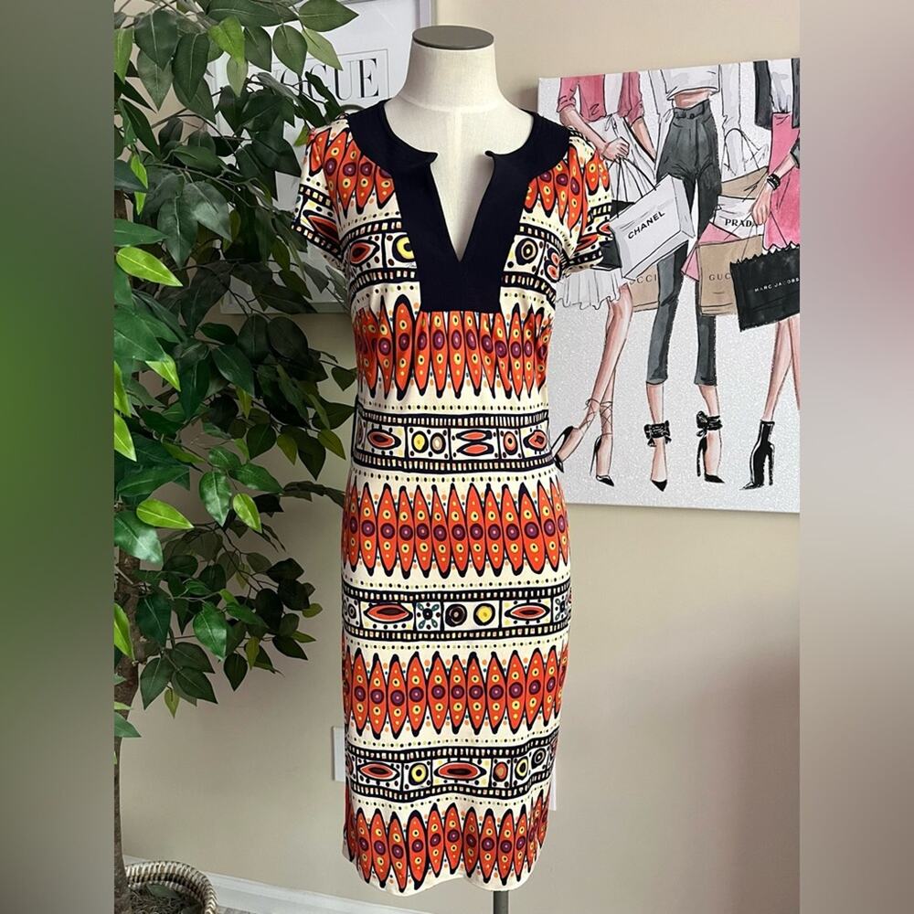 Trina Turk Vintage Y2K Silk Tribal Print Maximalist Vacation Sheath Dress Sz 4